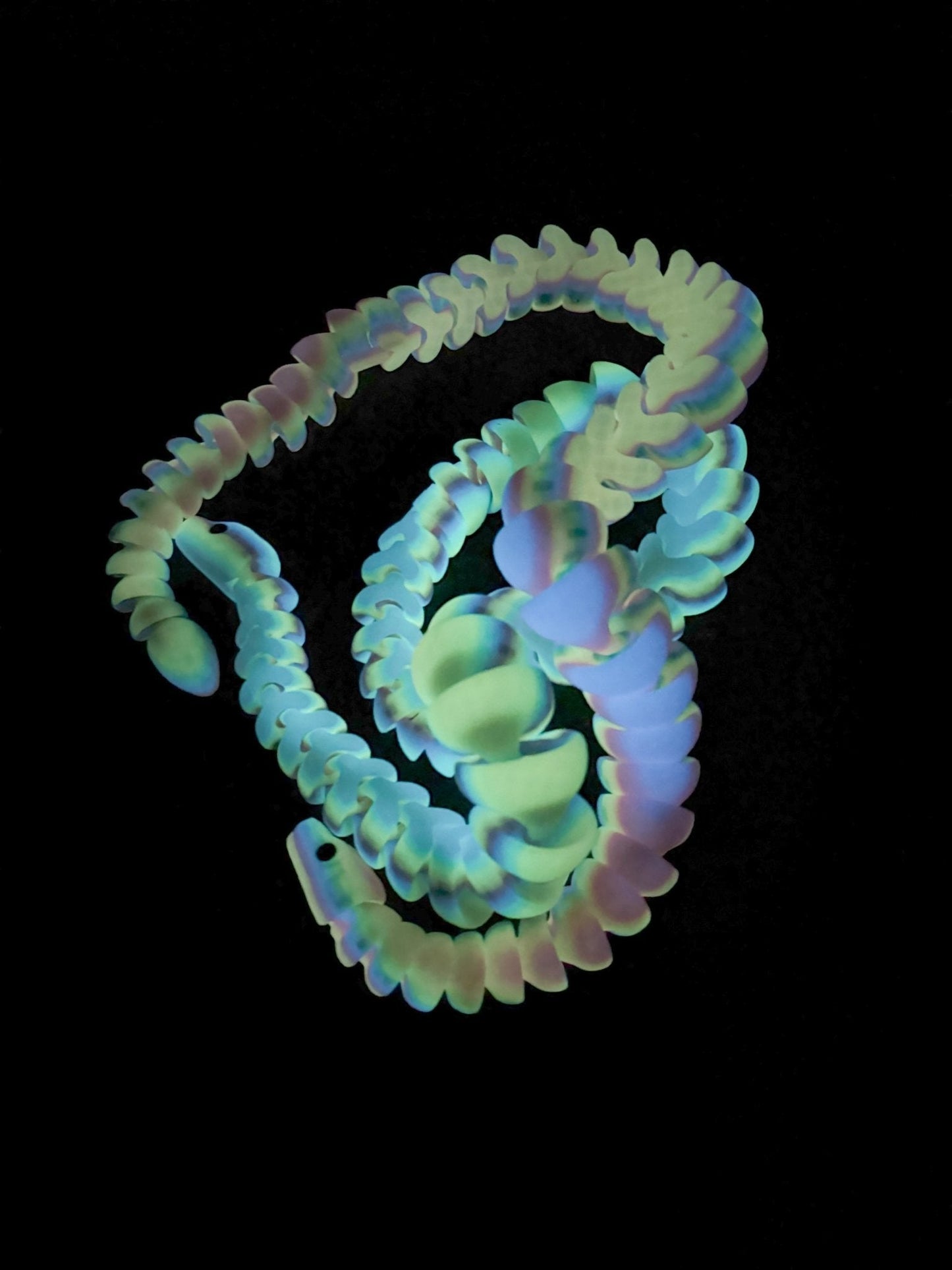 32-Inch Articulated Rainbow Snake – 3D Printed, Glow-in-the-Dark Fidget Toy
